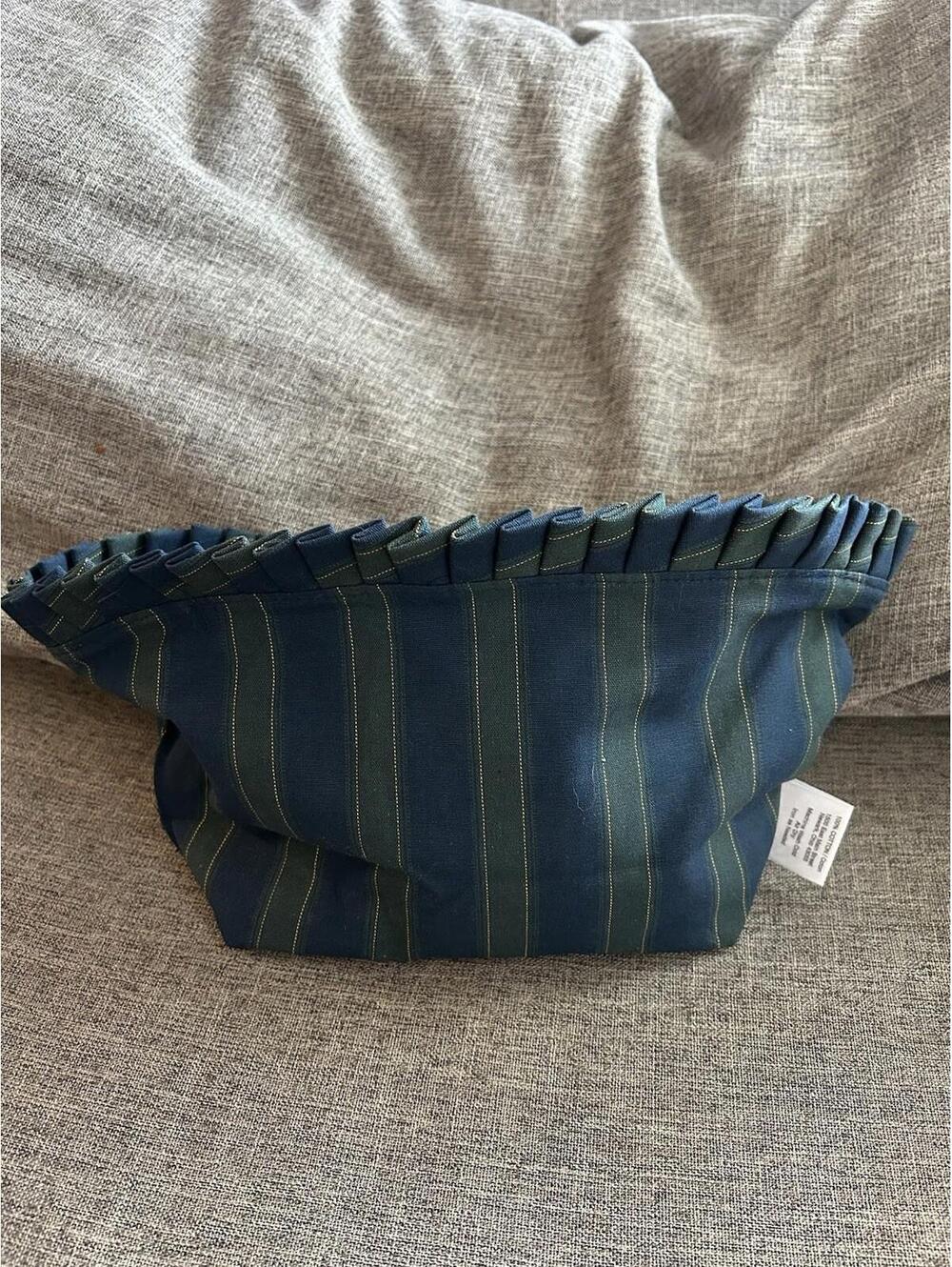 Longaberger 2006 Collectors Club Basket Liner w/ Snap Striped Navy Green - Picture 2 of 6